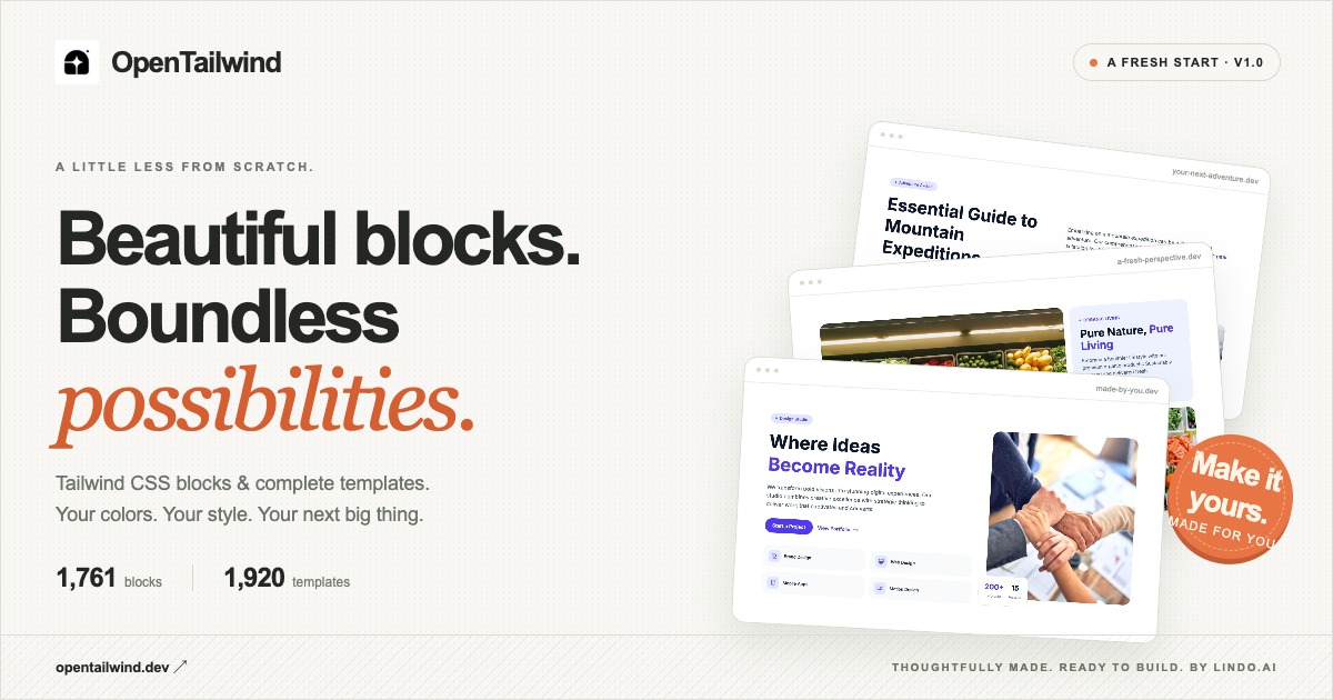 OpenTailwind 1.0 is here. Ready for your next website.