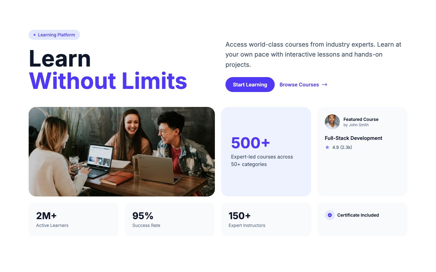 Education platform hero section