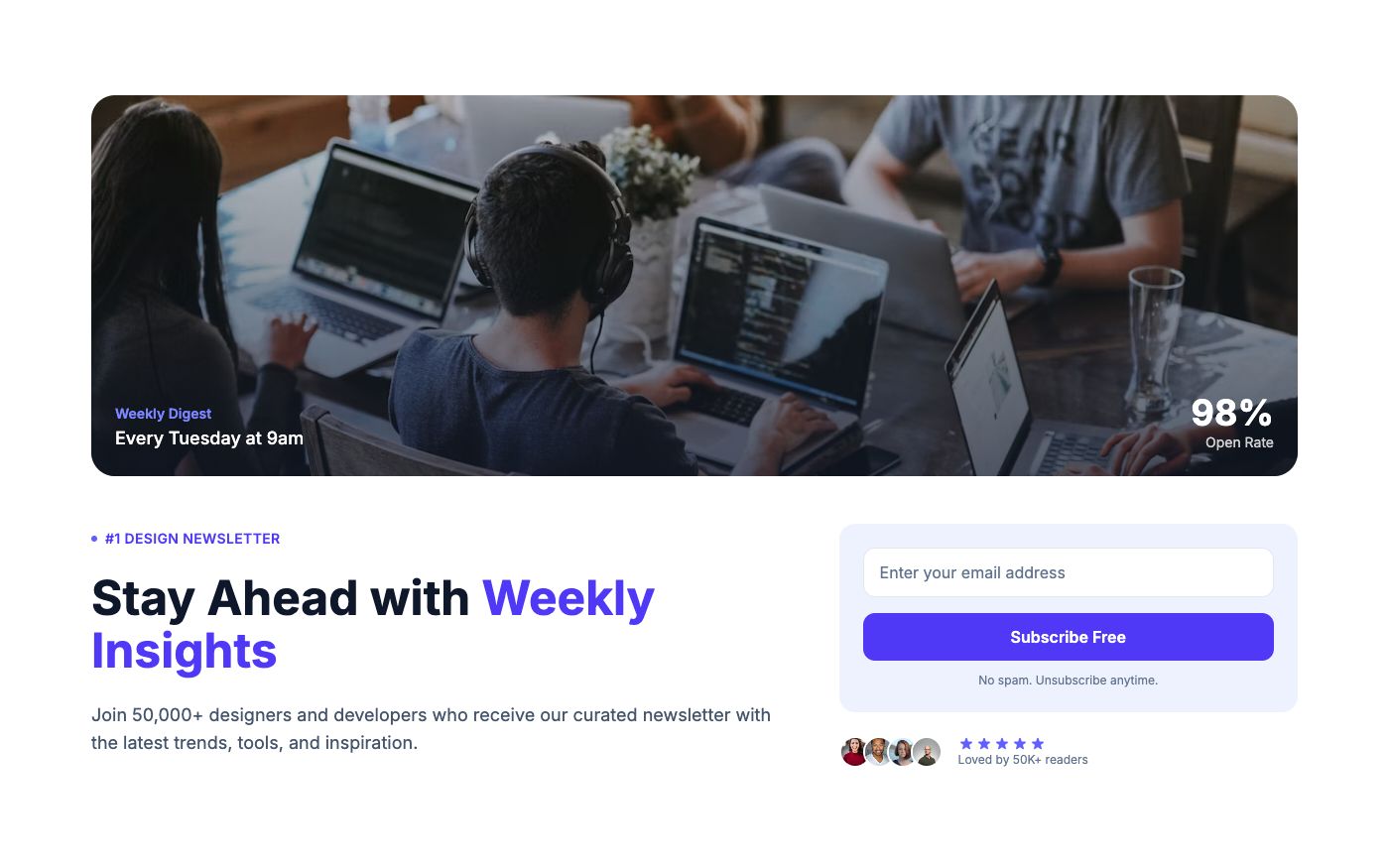 Minimal newsletter signup hero