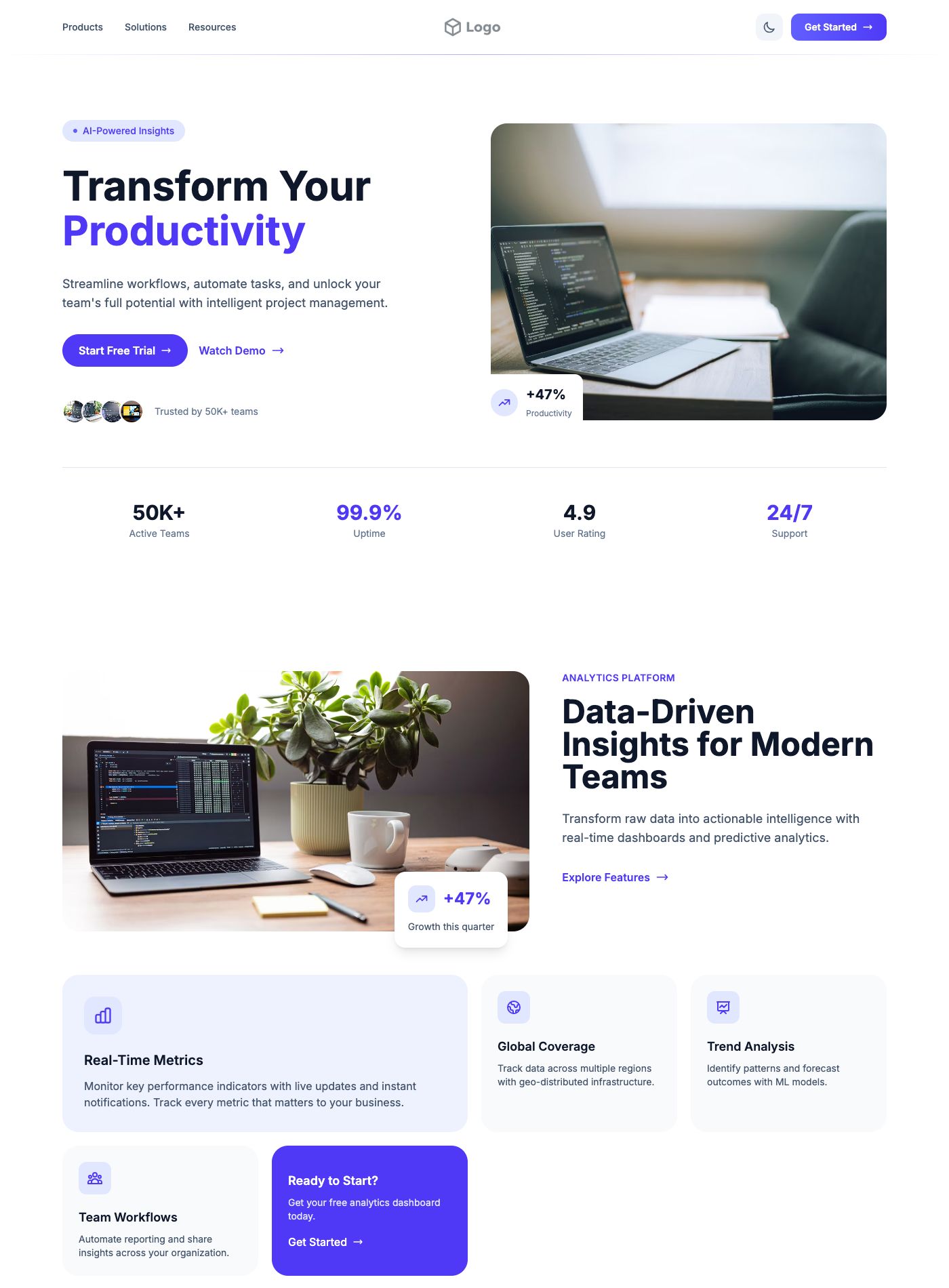 Productivity Software Landing Page